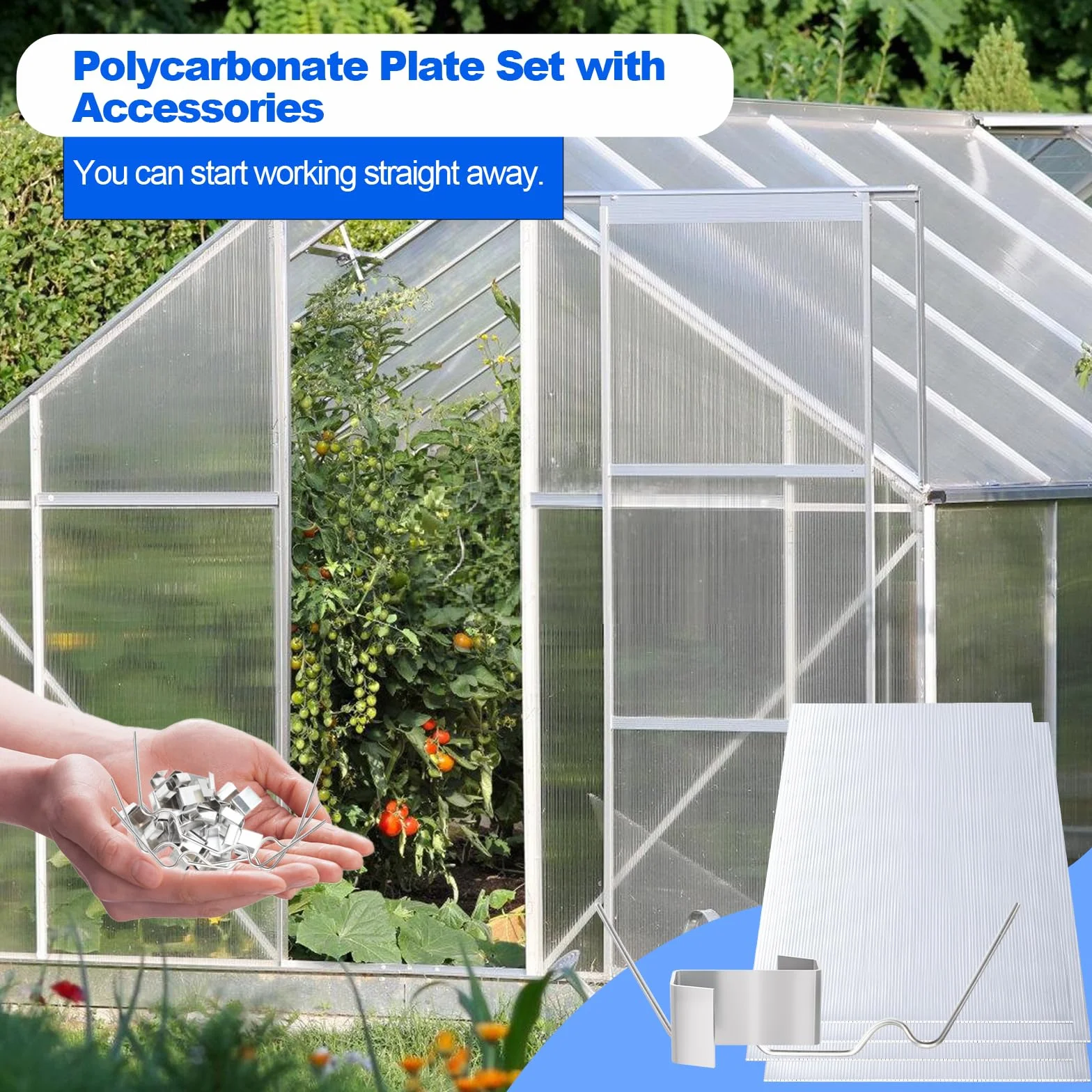Sonnewelt Plaques de Serre 14 pcs, avec 50 x W-Clips et 50 x Z-Clips,Polycarbonate alvéolaire découpables,60,5x121 cm Polycarbonate alvéolaire 4mm Clair,pour Serre Horticulture etc.