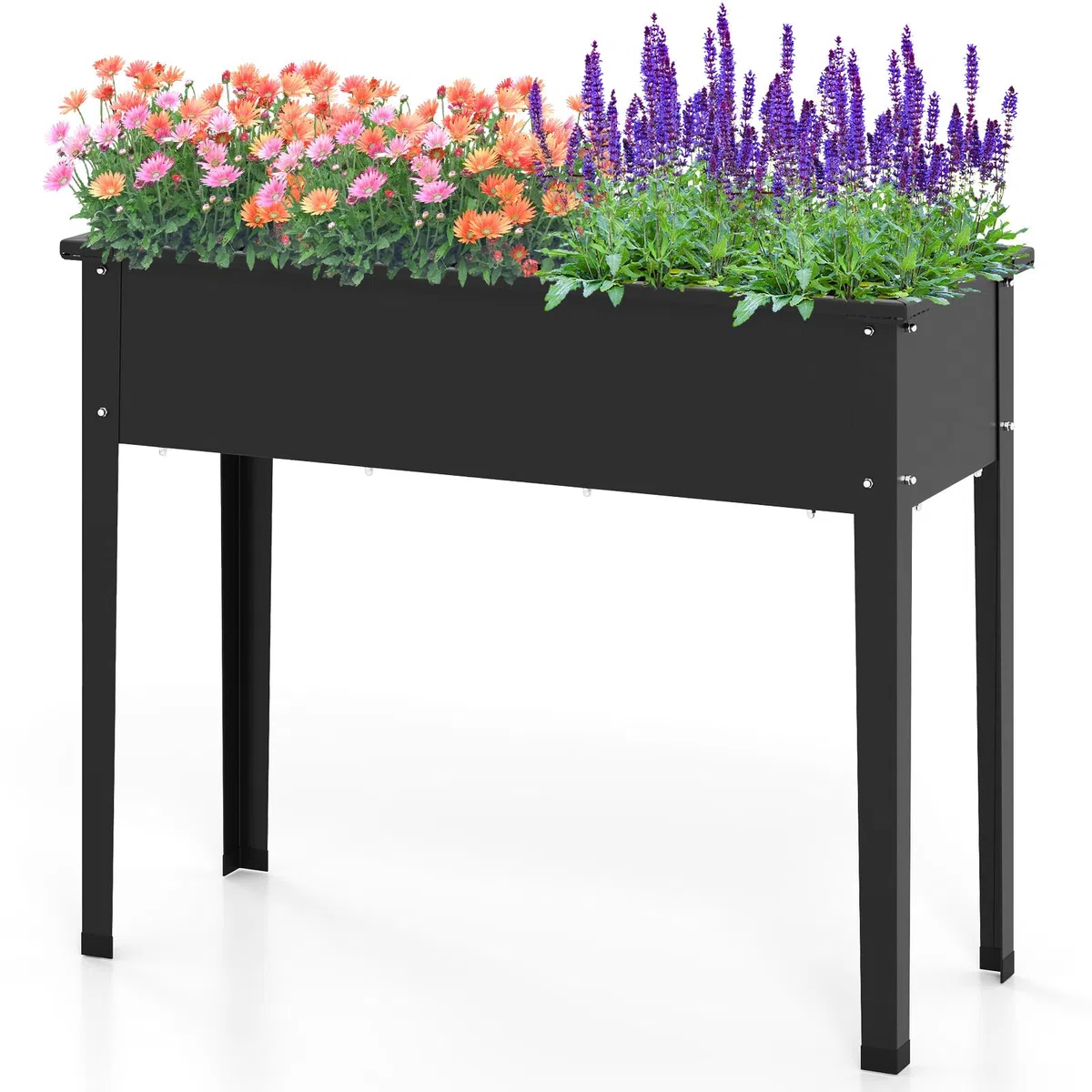 HOMASIS Jardinière sur Pieds en Métal, Jardinière Surélevé avec Trou de Drainage, Potager Surélevé Rectangulaire pour Balcon, Jardin et Terrasse (Noir, 100 x 40 x 80 cm)