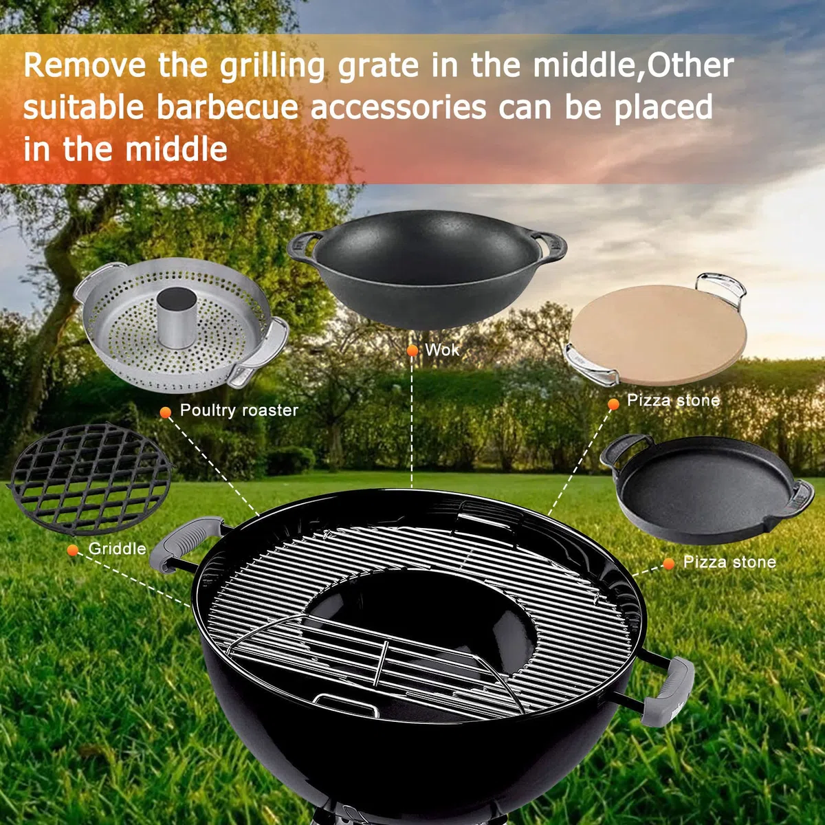 8835 Grille de cuisson de remplacement pour Weber 57 cm,Grille de cuisson 57 cm,Grill rond pliable Weber Grill 54 cm,pour Grills Weber 8835,Master Touch,One-Touch Grill,Acier inoxydable chromé