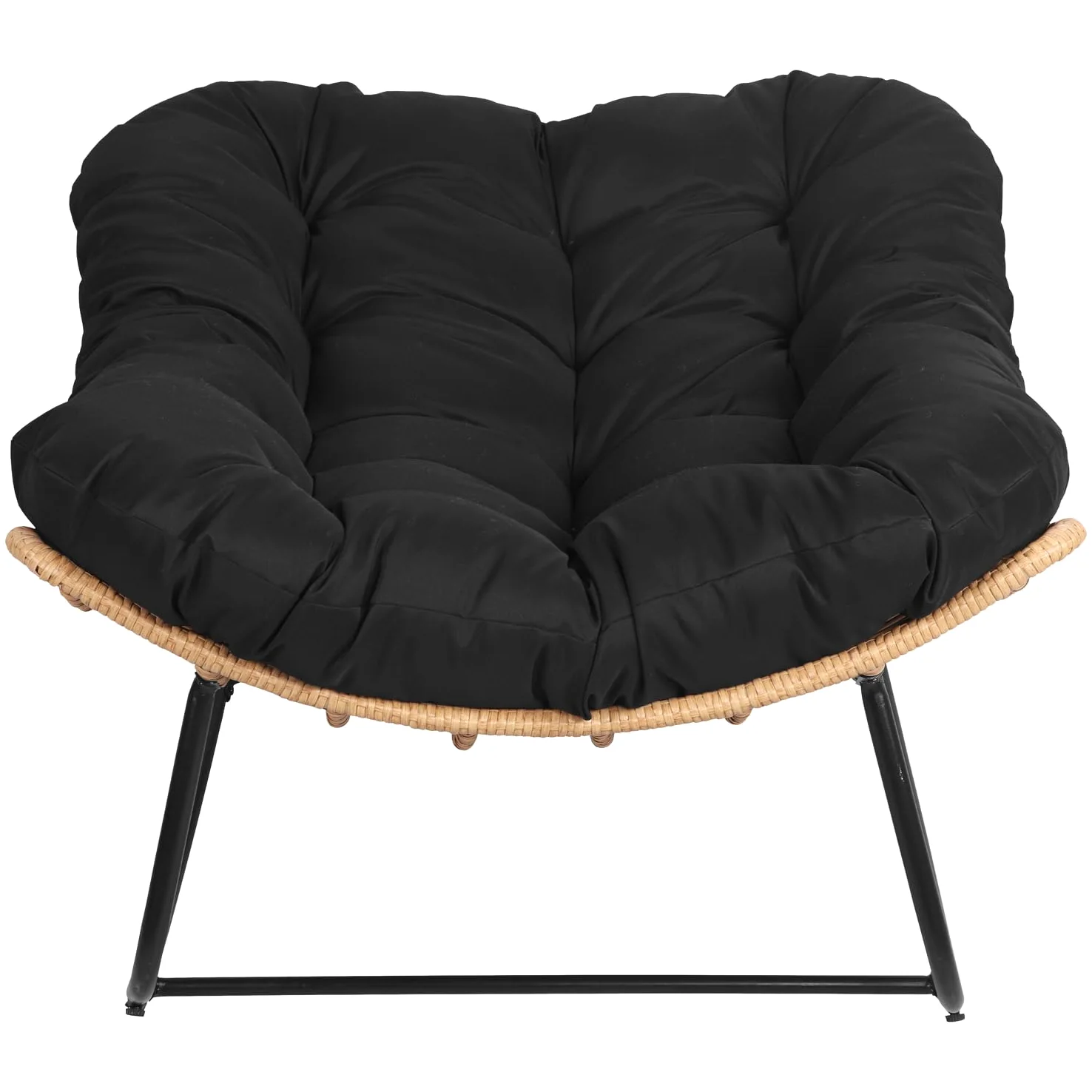 Happy Garden Fauteuil à Bascule Extérieur en Rotin Synthétique avec Coussin Noir - Résistant aux Intempéries - Confortable et Design - Cinta