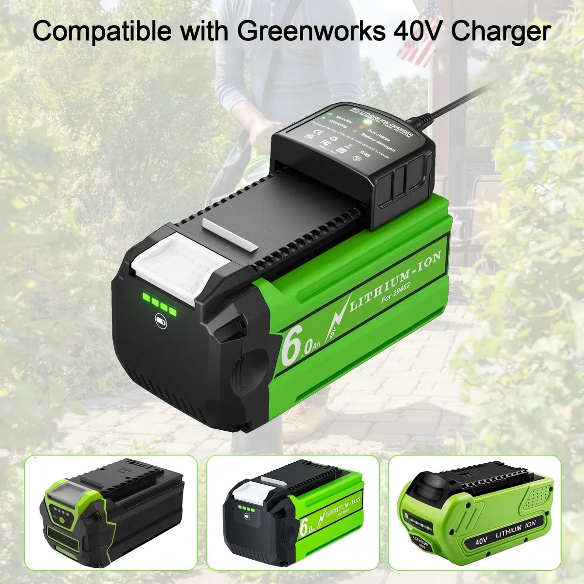 40V 6000mAh Remplacement Batterie pour GreenWorks Batterie 40V Compatible avec Les modèles 29462 29472 29252 25312 25322 20202 20642 21242 22272 27062