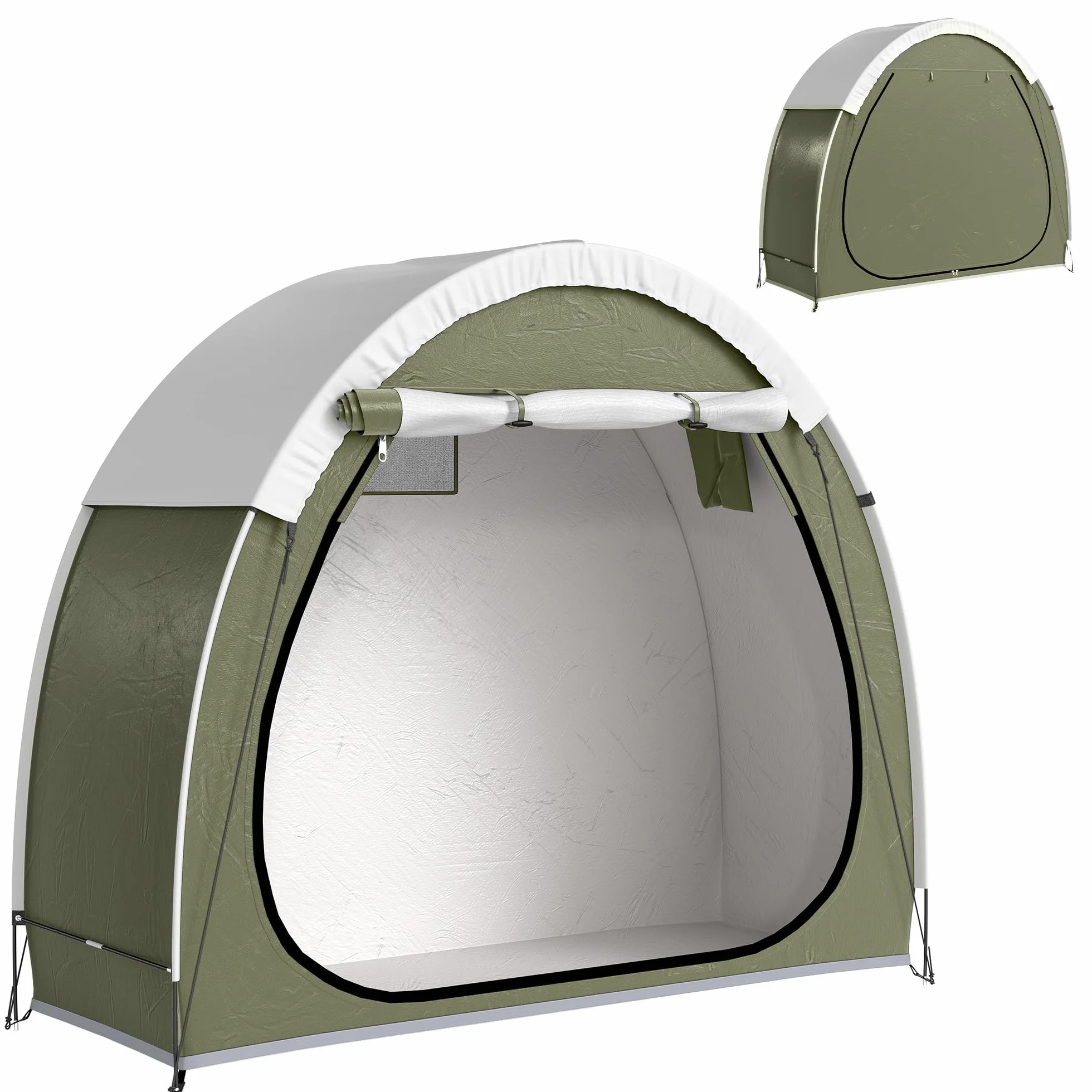 Outsunny Tente à Vélo Abri de Vélo Portable Housse de Vélo d'Extérieur pour 2 Vélos Imperméable avec Poche, Sac Transport, Tissu Oxford 210D, pour Vélos, Motos, Vert