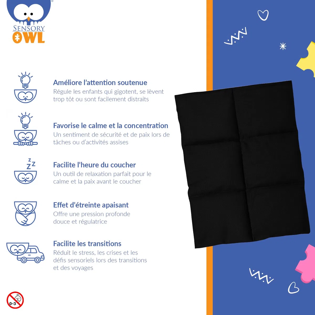 Coussin Lesté Coussin Pondéré pour Genoux Thérapeutique en Coton Tissu Minky pour Enfants Adultes Réduction du Stress 30 x 40 cm 2 kg Noir Gris