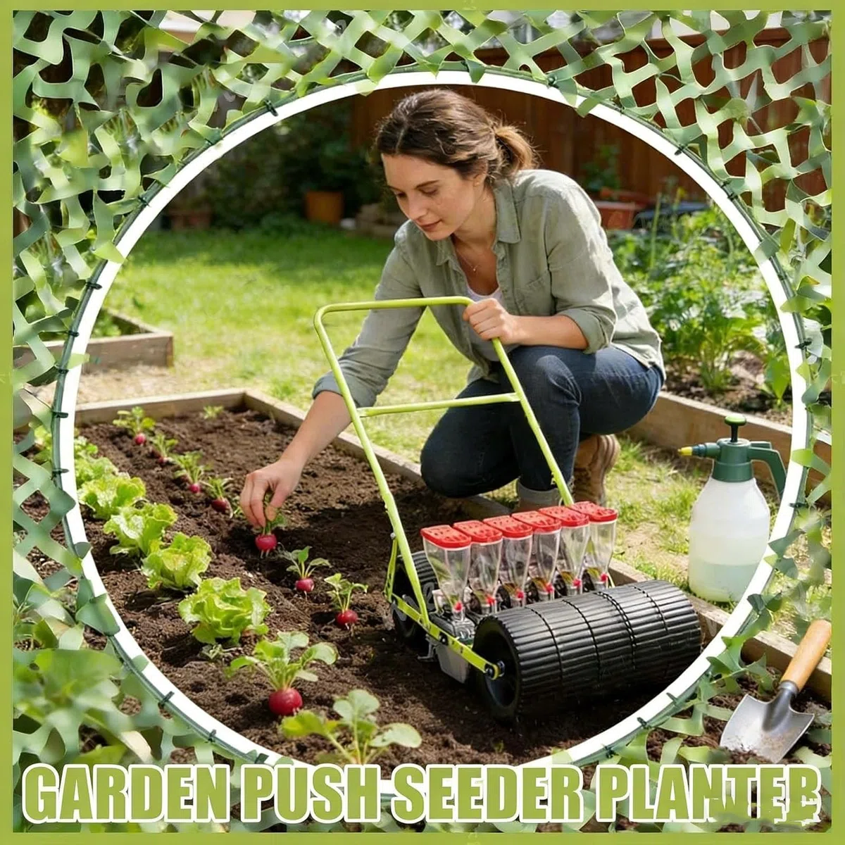 Semoir Manuel de graines de légumes, planteur de précision portatif, Outil de semis de Jardin for laitue, Carotte, Radis, épinards, Oignon, Petites graines, Machine de Plantation(2row)