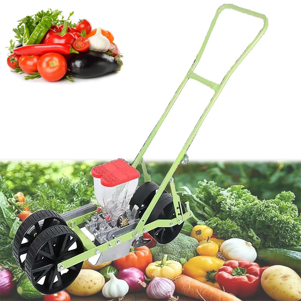 Semoir Manuel de graines de légumes, planteur de précision portatif, Outil de semis de Jardin for laitue, Carotte, Radis, épinards, Oignon, Petites graines, Machine de Plantation(2row)