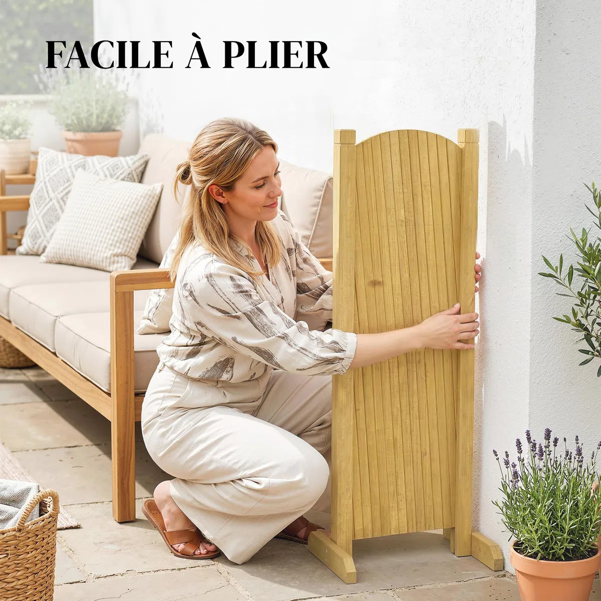 Outsunny Barriere Extensible en Bois de Sapin 180 cm, Base stable, Clôture de Jardin en bois pour Intérieur Extérieur Balcon Jardin, Naturel