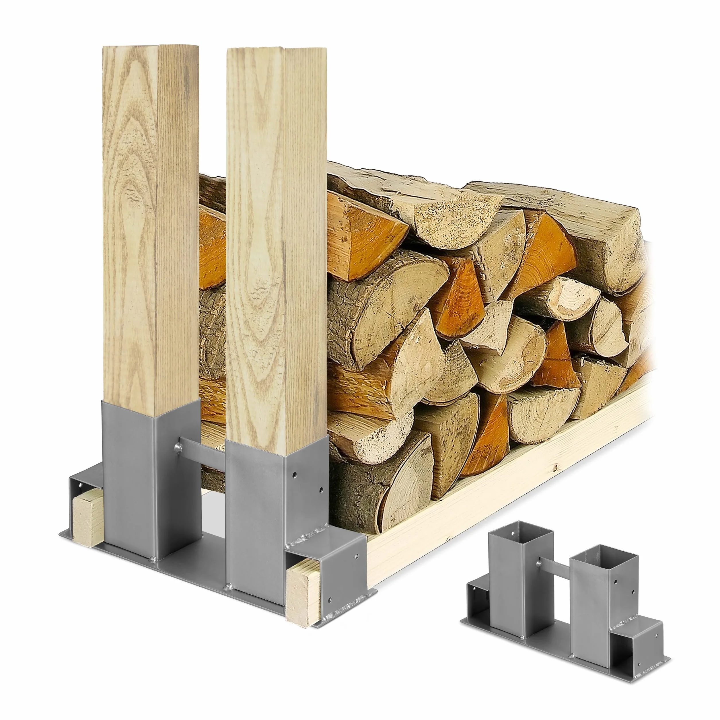 Relaxdays 2 Aides à l’empilage du Bois de Chauffage, construisez Vous-même Votre Range-bûches, en métal, argentés