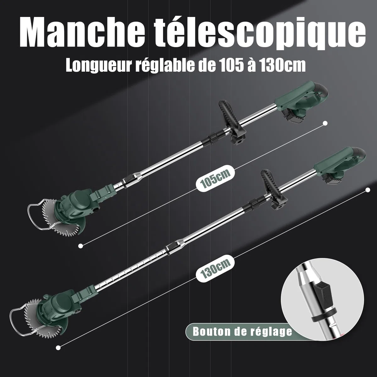 Coupe Bordure sans Fil avec Batterie Pliable 60cm, Debroussailleuse Electrique 2 Batterie 21V