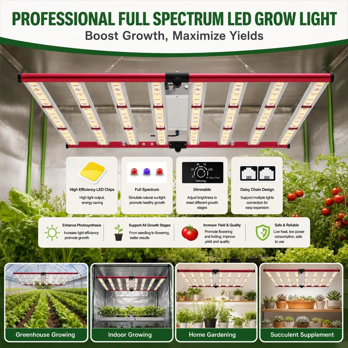 AGLEX 800W Lampes de Culture LED, Lampe Horticole Spectre Complet avec UV IR, Chaînage Pliable & Gradable, Lampe de Culture Style Barre pour Culture en Intérieur, Couverture Centrale 6x6ft