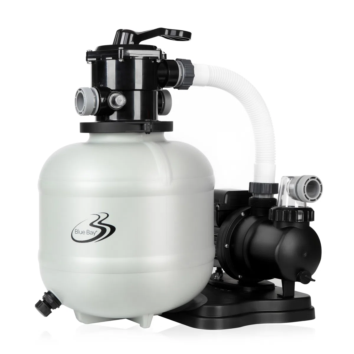 BlueBay Pompe filtrante à sable 15" avec minuterie 1/2 HP / 2250 GPH pour piscines hors sol jusqu'à 10 000 gallons, valve à 7 voies, installation facile, gris