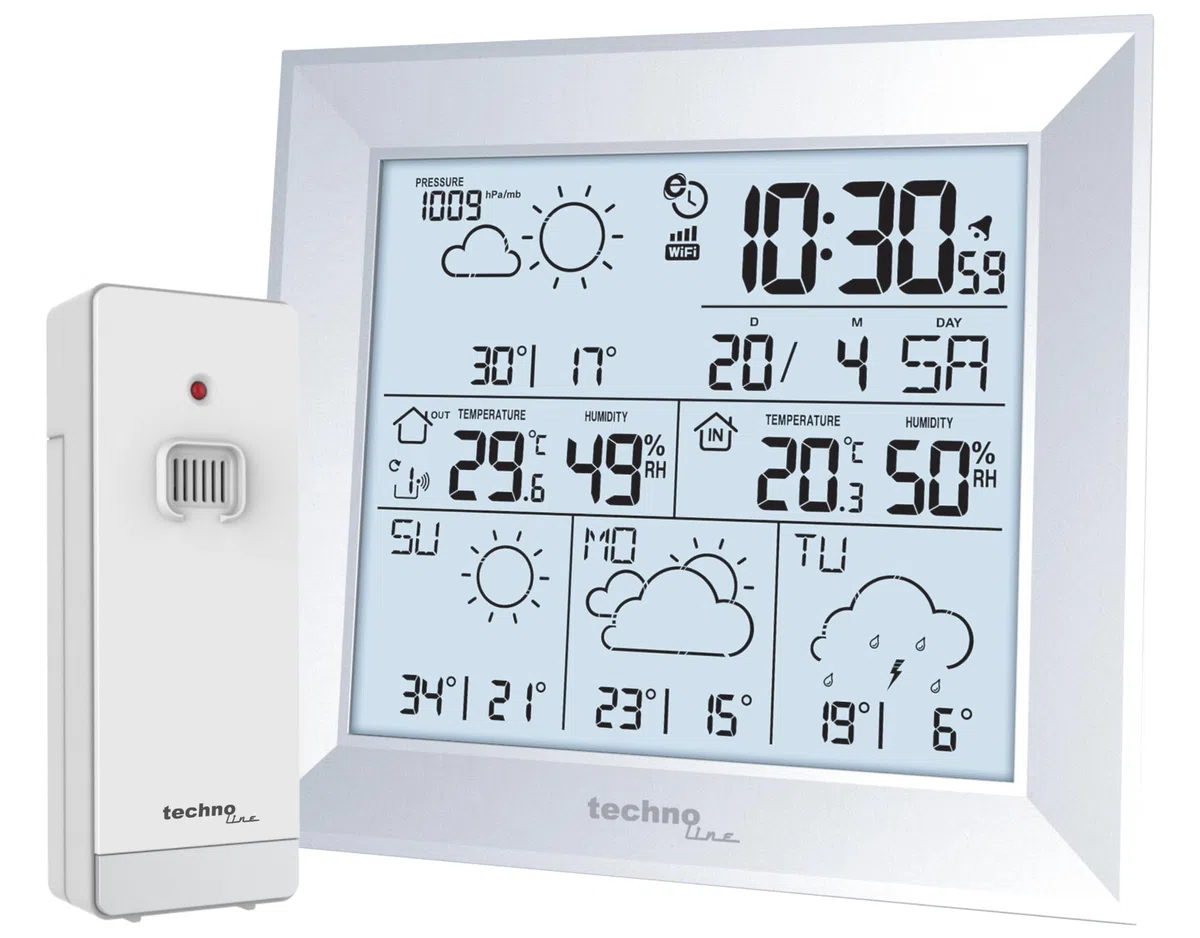 Technoline WD2000 Station météo Internet avec application météo directe gratuite, station météo Wi-Fi, 4 prévisions journalières