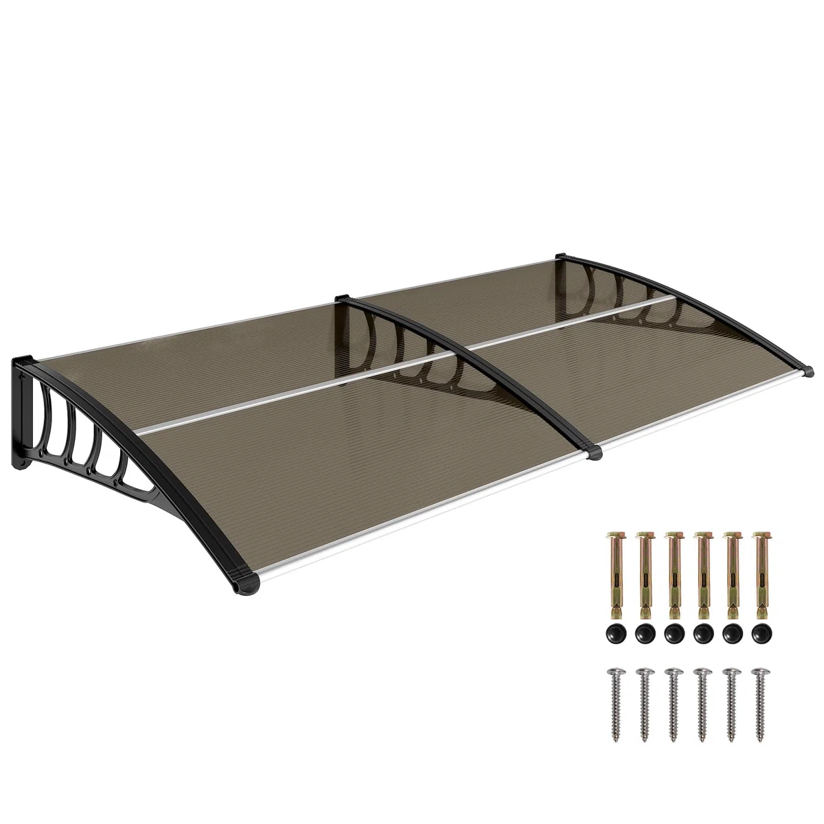 Outsunny Auvent de Porte d'entrée, Toit Marquise de Porte Exterieur en Polycarbonate et Profil Aluminium, Protection Contre la Pluie et UV pour terrasse, Balcon, 200x96 cm, Marron