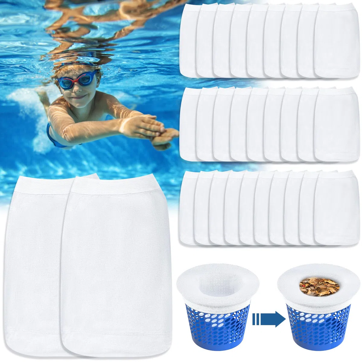 30 Pièce Chaussette Skimmer Piscine,Chaussettes Skimmer Reutilisable pour Panier Skimmer,Maille Ultra Fine,Nylon Élastiqu Pool Skimmer Socks pour Peuvent Emprisonner Pollen, Feuilles,Cheveux.