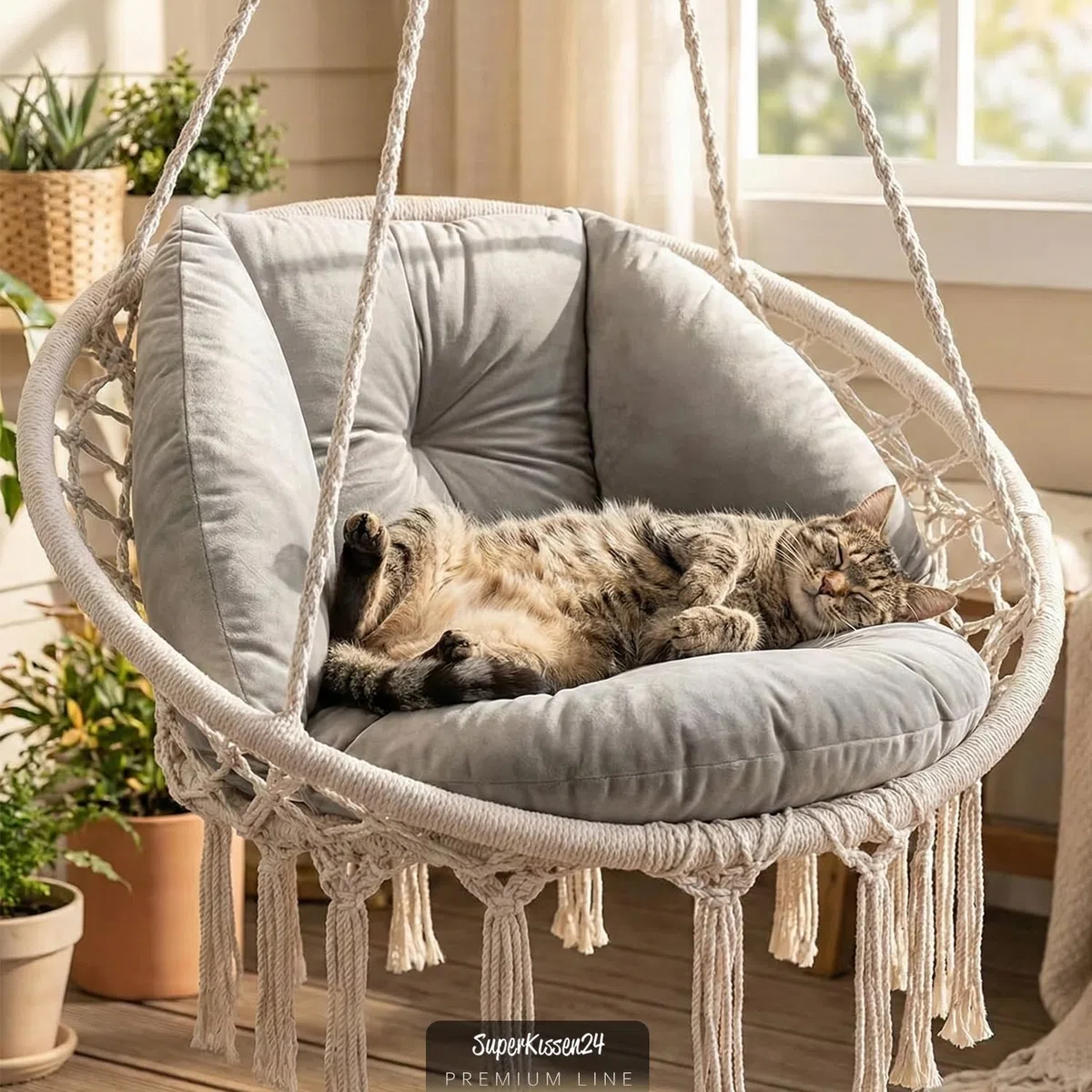 SuperKissen24. Coussin de Fauteuil Suspendu - Coussin Fauteuil Jardin - Oreillers de Oeuf Suspendu - Coussin Rond - Oreiller Moelleux - Argent