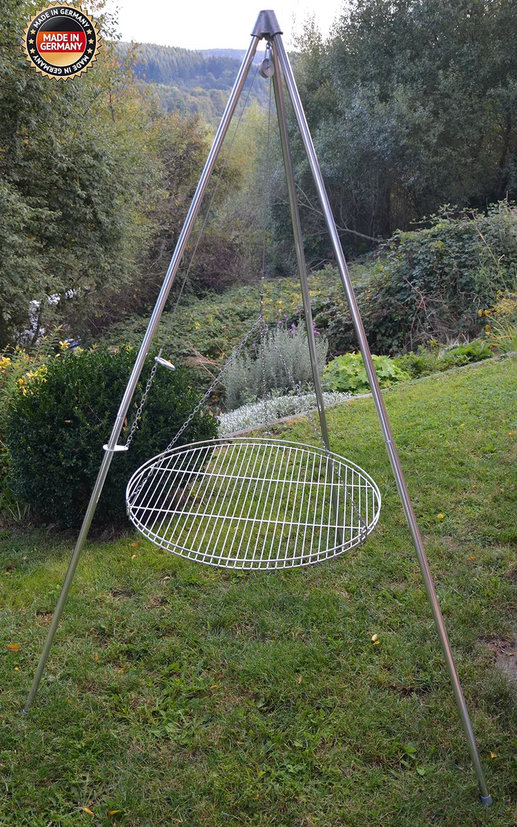 Huber Grillgeräte Barbecue suspendu sur trépied avec grille 70 cm en acier inoxydable, production allemande