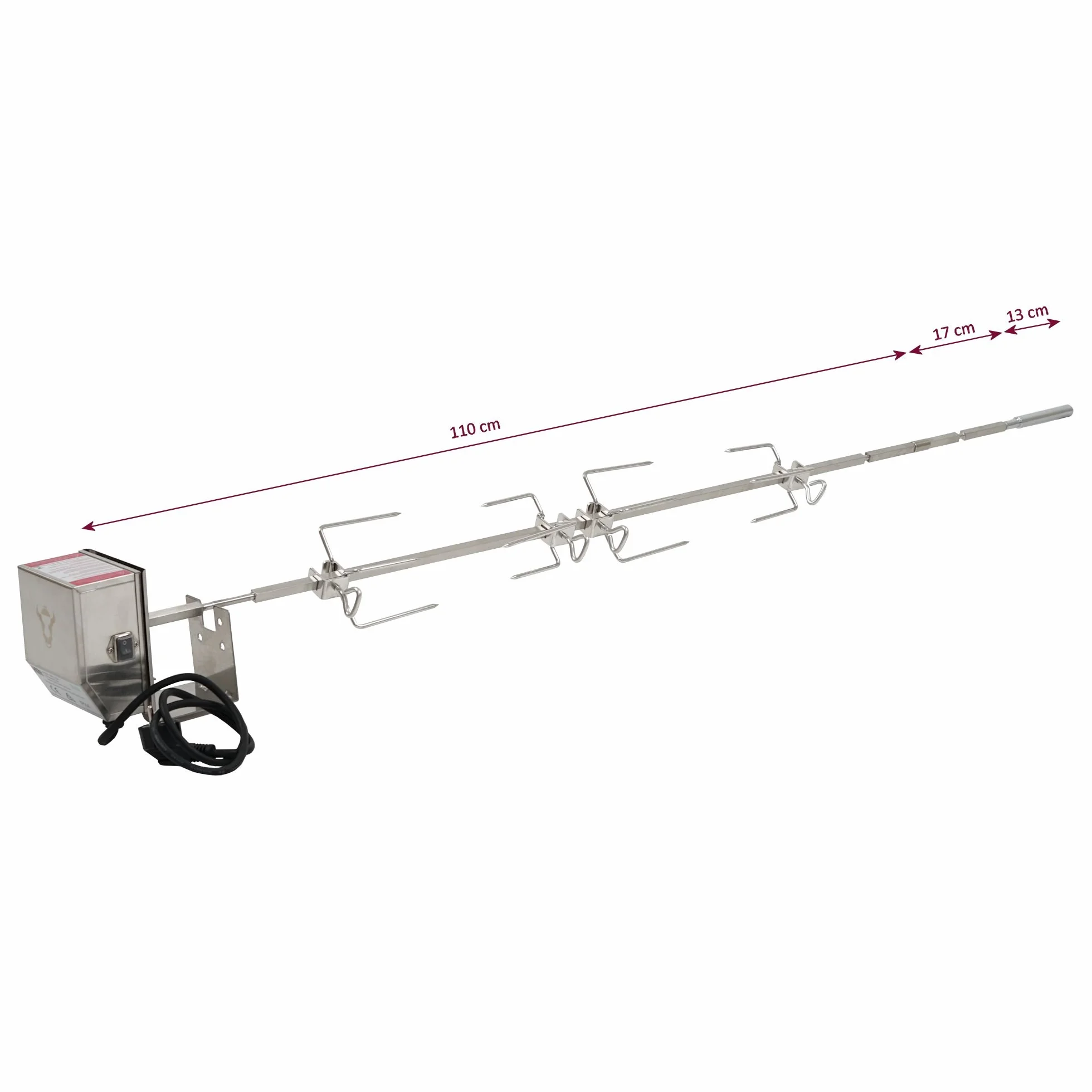 BBQ-Toro Set de broche en acier inoxydable | Pour barbecue Weber Genesis II séries 400 et 600 | Inclus 4 fourches, moteur, support pour moteur, broche rotative