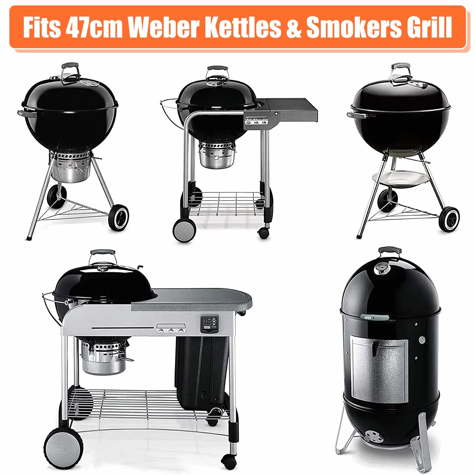 Denmay 7432 7440 Grille de Cuisson et Grille à Charbon pour Grils à Charbon Weber 47 cm, Weber One-Touch, Bar-B-Kettle, Smokey Mountain Cooker Smoker, Jumbo Joe, Original Kettle, avec 1 Thermomètre