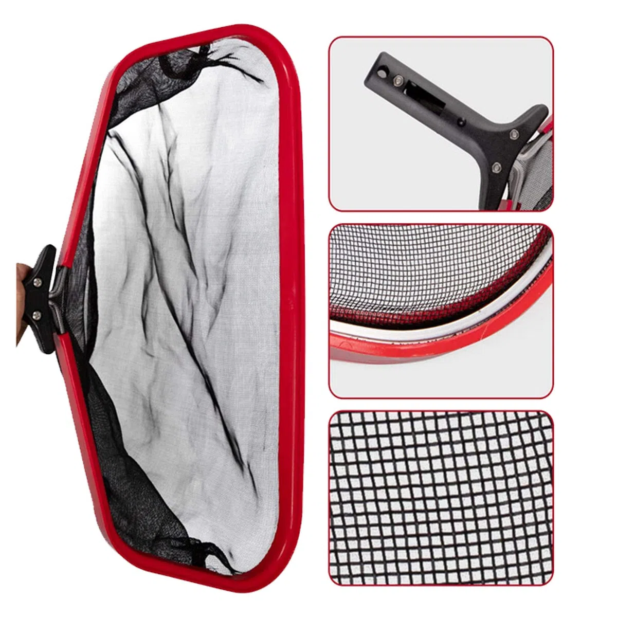 Écumoire de Piscine/Nettoyeur de Piscine, épuisette Profonde pour Piscine, Panier d'épuisette à Feuilles, épuisette à Mailles Fines pour Le Nettoyage des Feuilles et débris (Rouge)