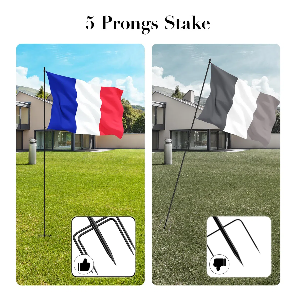 JAOGAUS Mat pour Drapeau,Mâts de Drapeau Robustes en Acier Inoxydable | avec Piquet à 5 Broches, pourJardin Extérieur