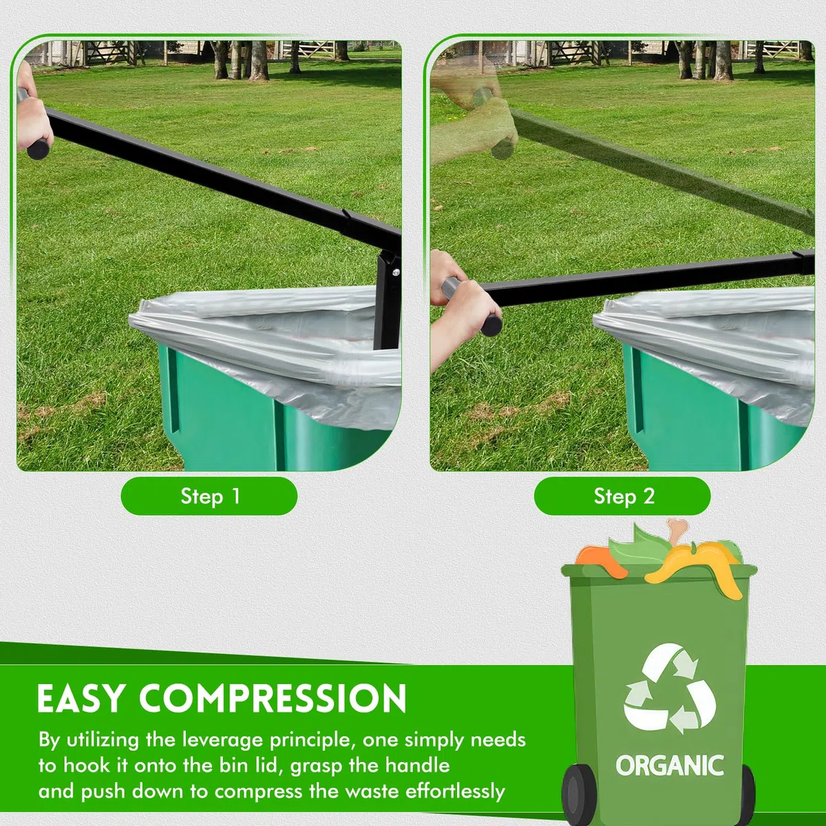 Compacteur Déchets,Compacteurs Poubelles pour Poubelles à Roulettes de 120L à 240L,Réglable en Hauteur Compacteur de Déchets pour Maison, Cuisine, Restaurant,Noir