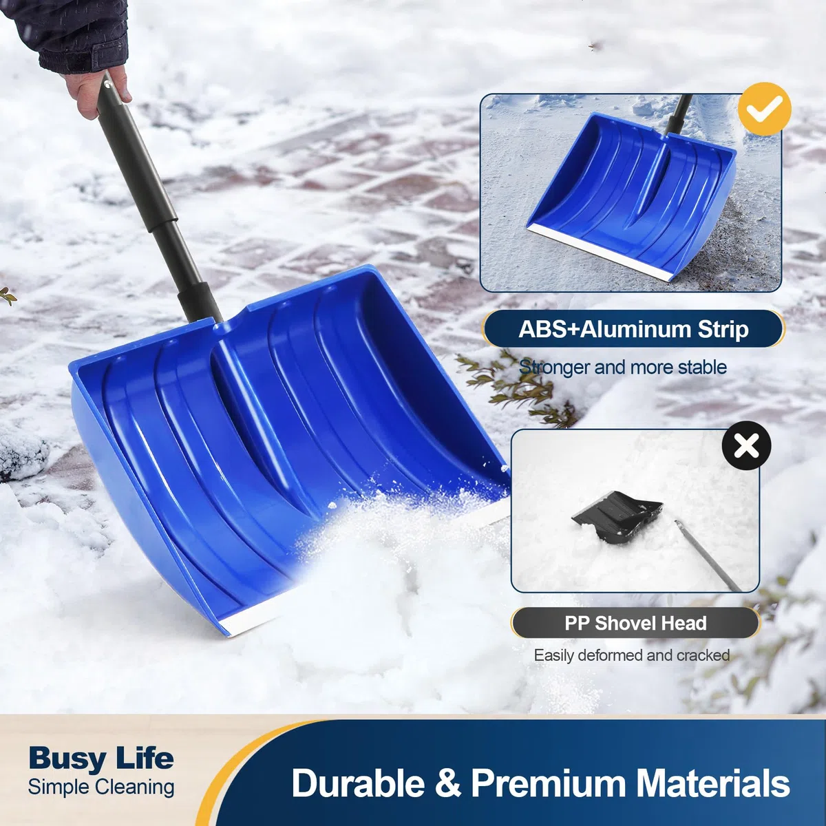 Yocada Pelle à neige pour allée, maison, garage, déneigement avec poignée en D et bande en aluminium robuste de 121,9 cm de long, grande capacité pour jardin, voiture, camping en plein air