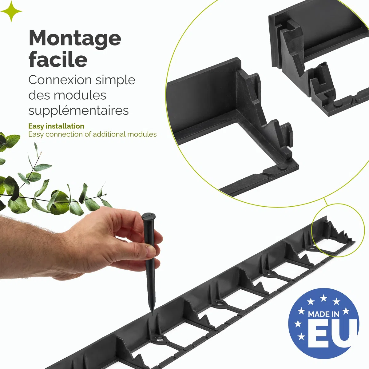 Garronda Bordure de Jardin 24 m, Bordurette Flexible Plastique Noir 5,8 cm avec 100 Piquets, Délimitation Pelouse Massifs Potager, GD-0157