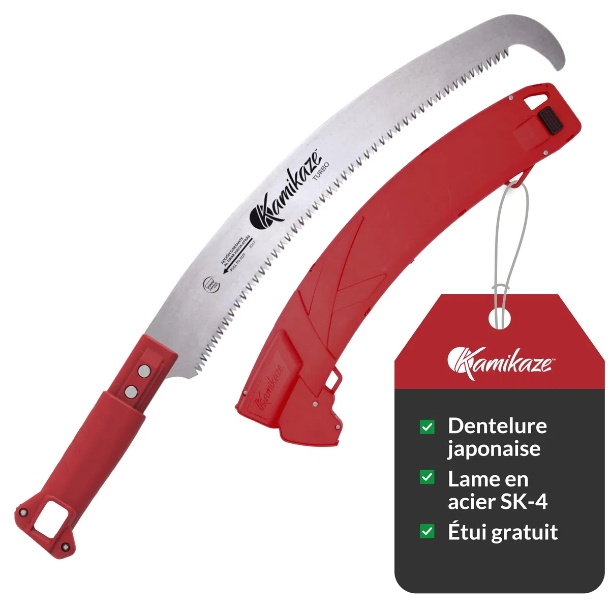 KAMIKAZE Scie multi-tool MT-330 Lame incurvée de 33 cm Coupe japonaise Manche en polyamide rouge Idéal pour l'élagage des branches et l'aménagement paysager