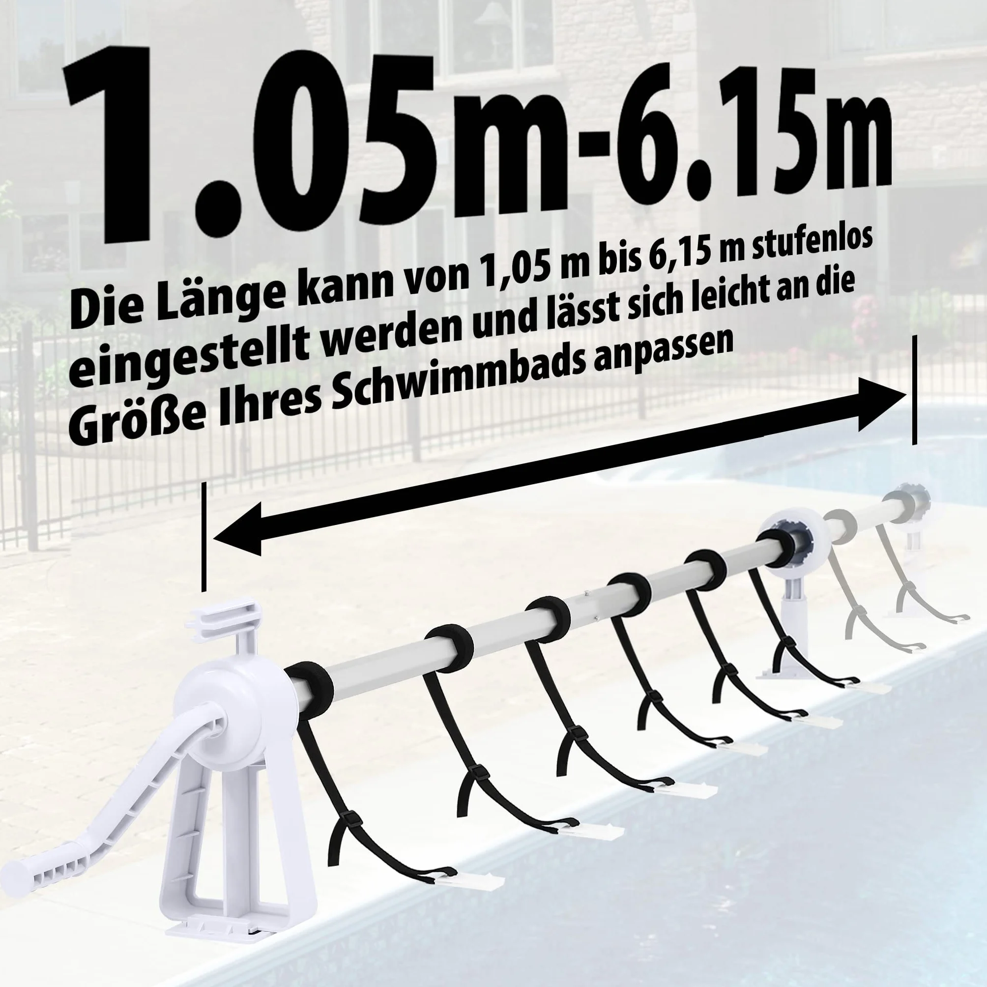 XMTECH Système d'enroulement de piscine - Enrouleur de piscine - Enrouleur de piscine réglable - Tube télescopique en aluminium - Système d'enroulement pour bâche de piscine - Film solaire résistant