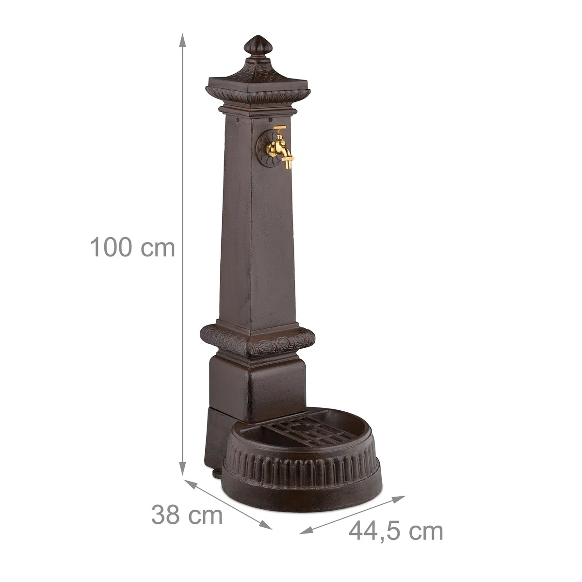 Relaxdays Fontaine extérieure pour Le Jardin ou la terrasse, Robinet, bac, HLP : 100 x 44,5 x 38 cm, Marron