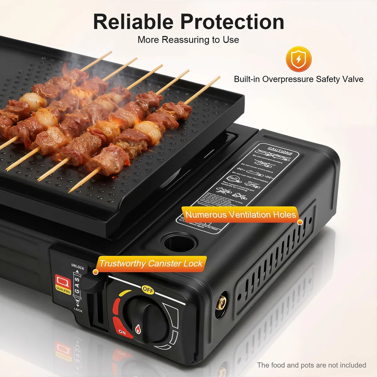 Réchaud à gaz 2 brûleurs 2 x 2500 W - Réchaud à gaz portable avec plaque de cuisson antiadhésive et valve de protection contre la surpression intégrée - Réchaud d'extérieur multifonction et stable