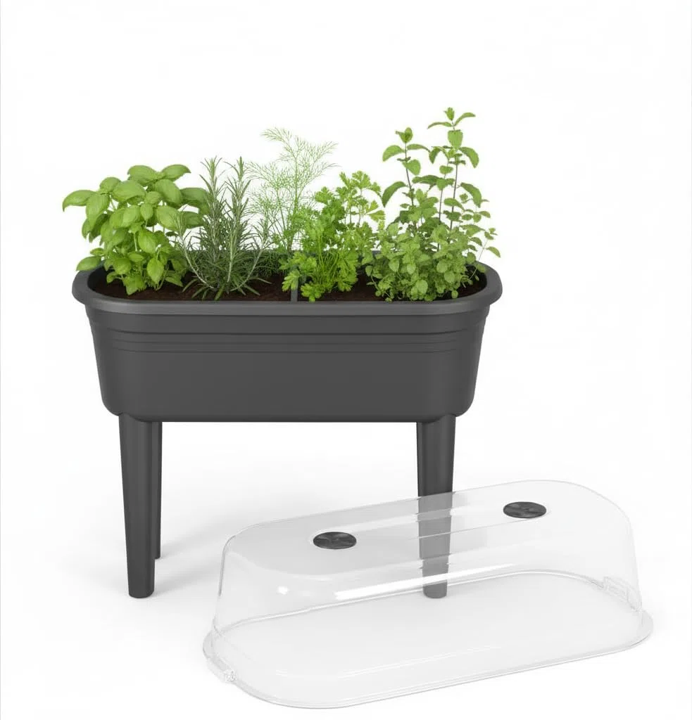 Florus Table De Culture Set Jardinière - Anthracite | L 37 x W 78 x H 26.4 cm | Convient à une Utilisation Extérieure | Plastique 100% recyclé