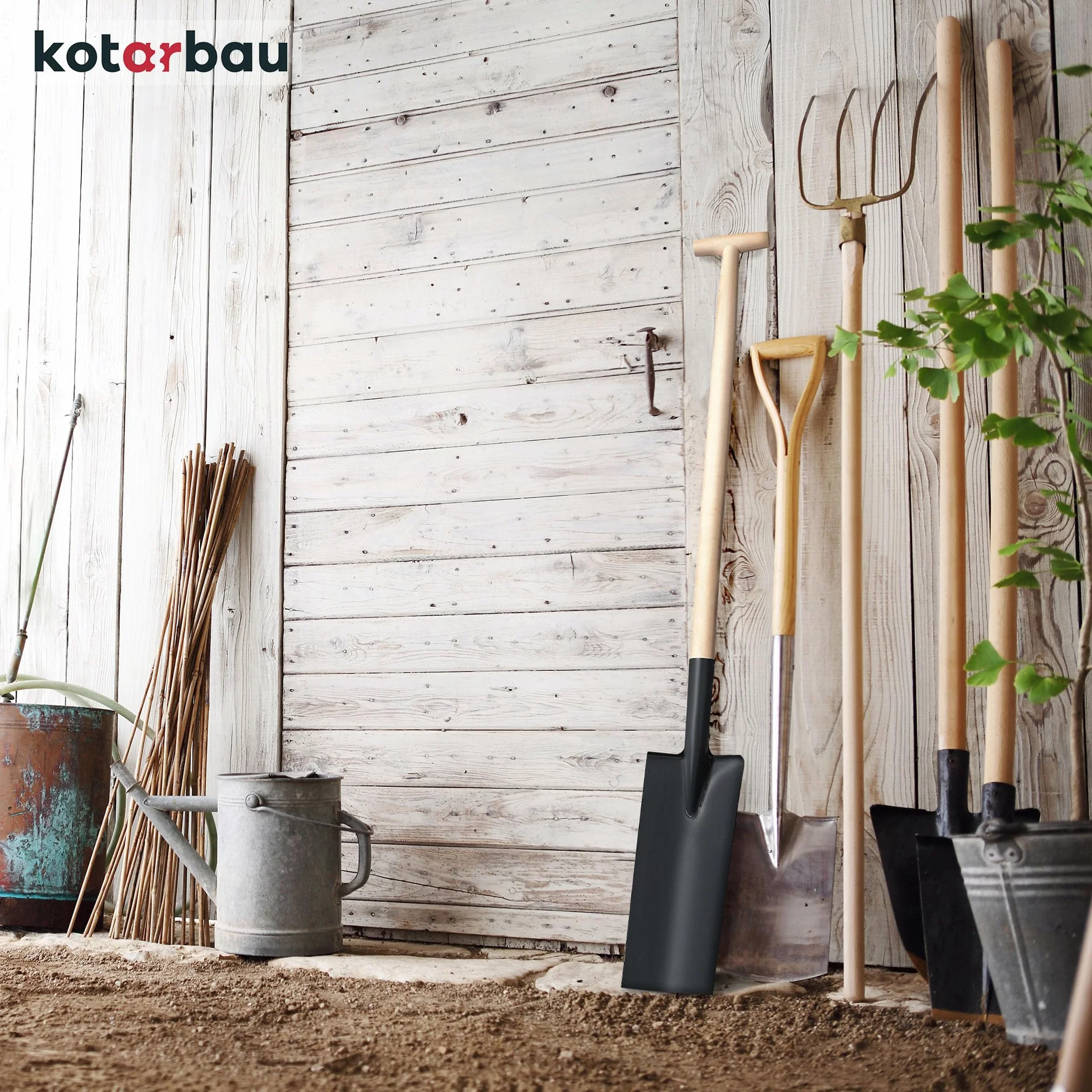 KOTARBAU Pelle de drainage 380 x 147 mm pour manche de 38 mm de diamètre - Lame en acier longue étroite pour transplantation avec manche en bois