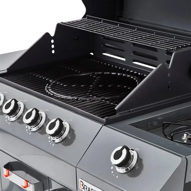 BRASERO BY FAVEX -Barbecue gaz Emma 4 + 1 Side Gun Metal – 4 brûleurs + latéral – 15,1 kW – Grille fonte 64 x 41,5 cm – FLEXIGRILL – 12 convives