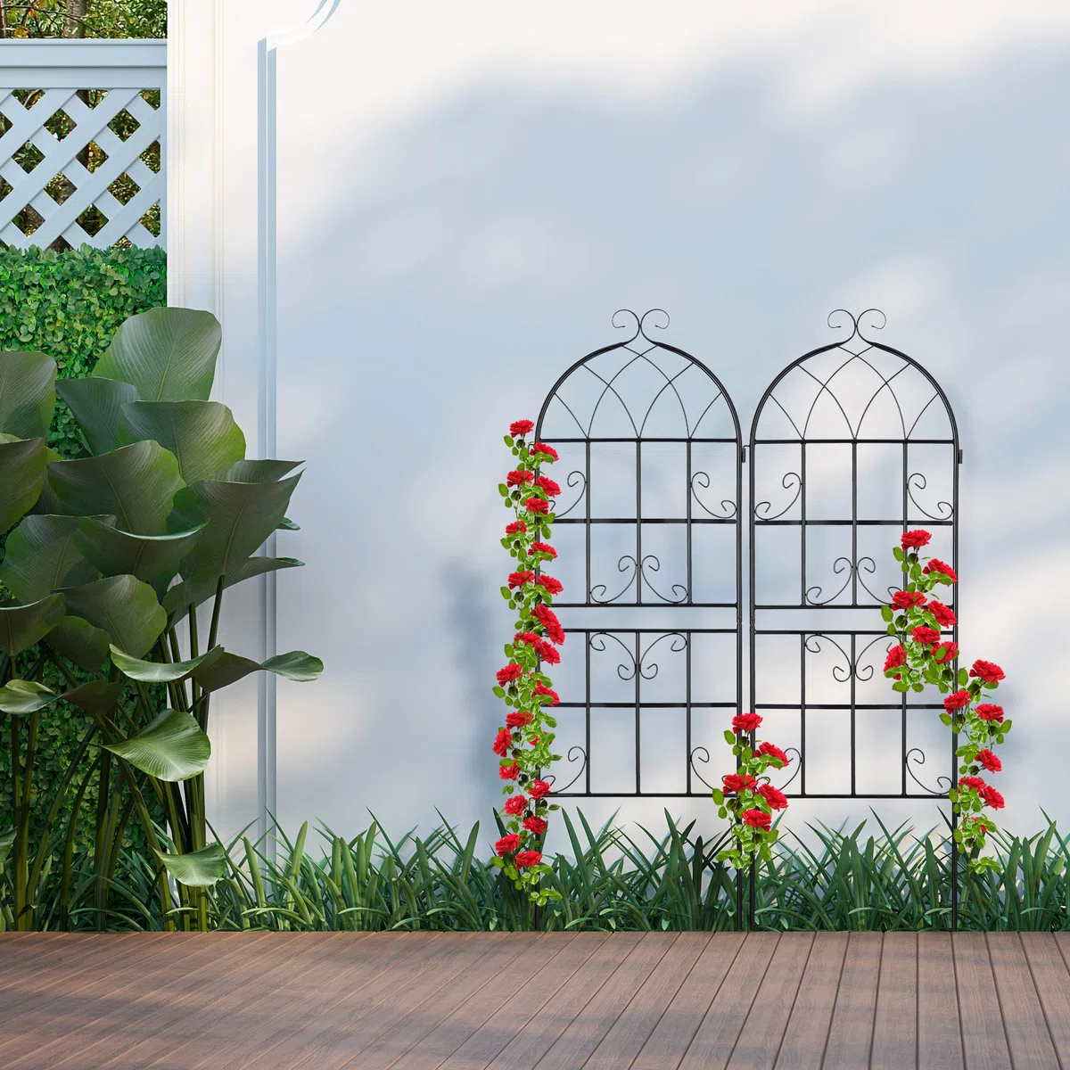 Relaxdays Treillis de Jardin, métal, Lot de 2, à Planter, tuteur pour Plantes grimpantes, 150 x 50 cm, Noir