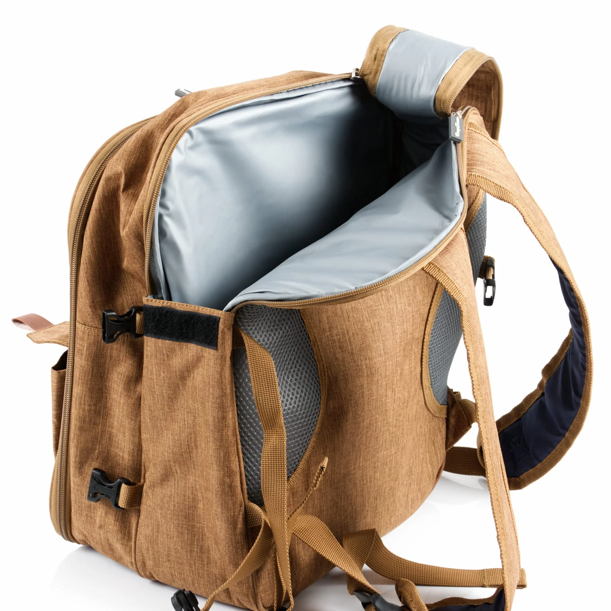 CampFeuer Sac à Dos de Pique-Nique pour 4 Personnes | Marron | Set de Pique-Nique 32 pièces | Comprenant Un Porte-Bouteille et Une Couverture Polaire