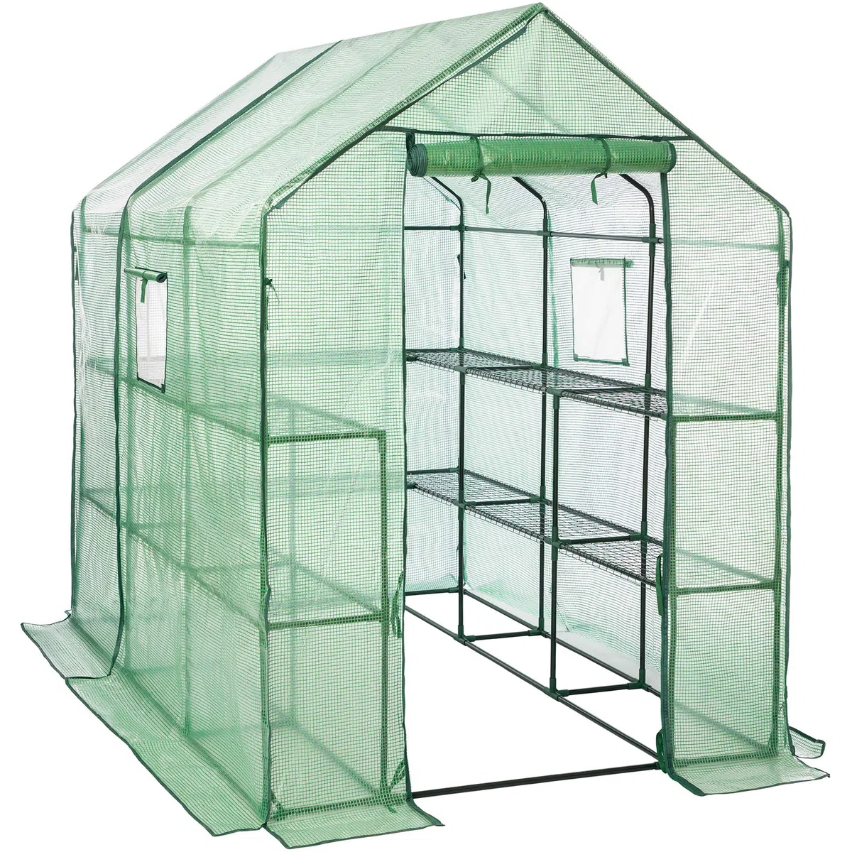 LARMNEE Serre de Jardin avec Étagères, Fenêtre, Ancre, Abri pour Plantes, Serre à Tomates Plastique, Anti-UV, 145 x 212 x 198 cm, pour tomates, Plante, Plante, légumes, Extérieur, Vert EGN13GH02G1