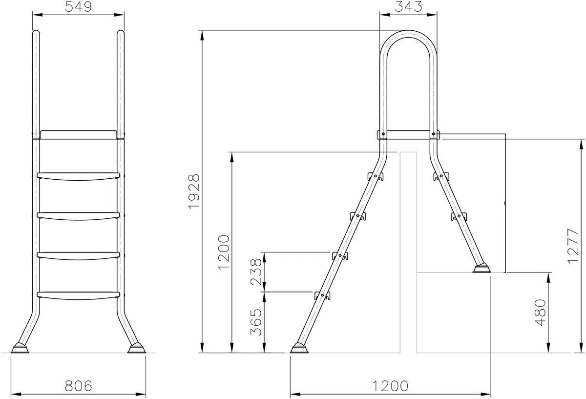 Steinbach Échelle de bassins en Acier Inoxydable Bassin intégré. Beckenhöhe 120 cm argenté