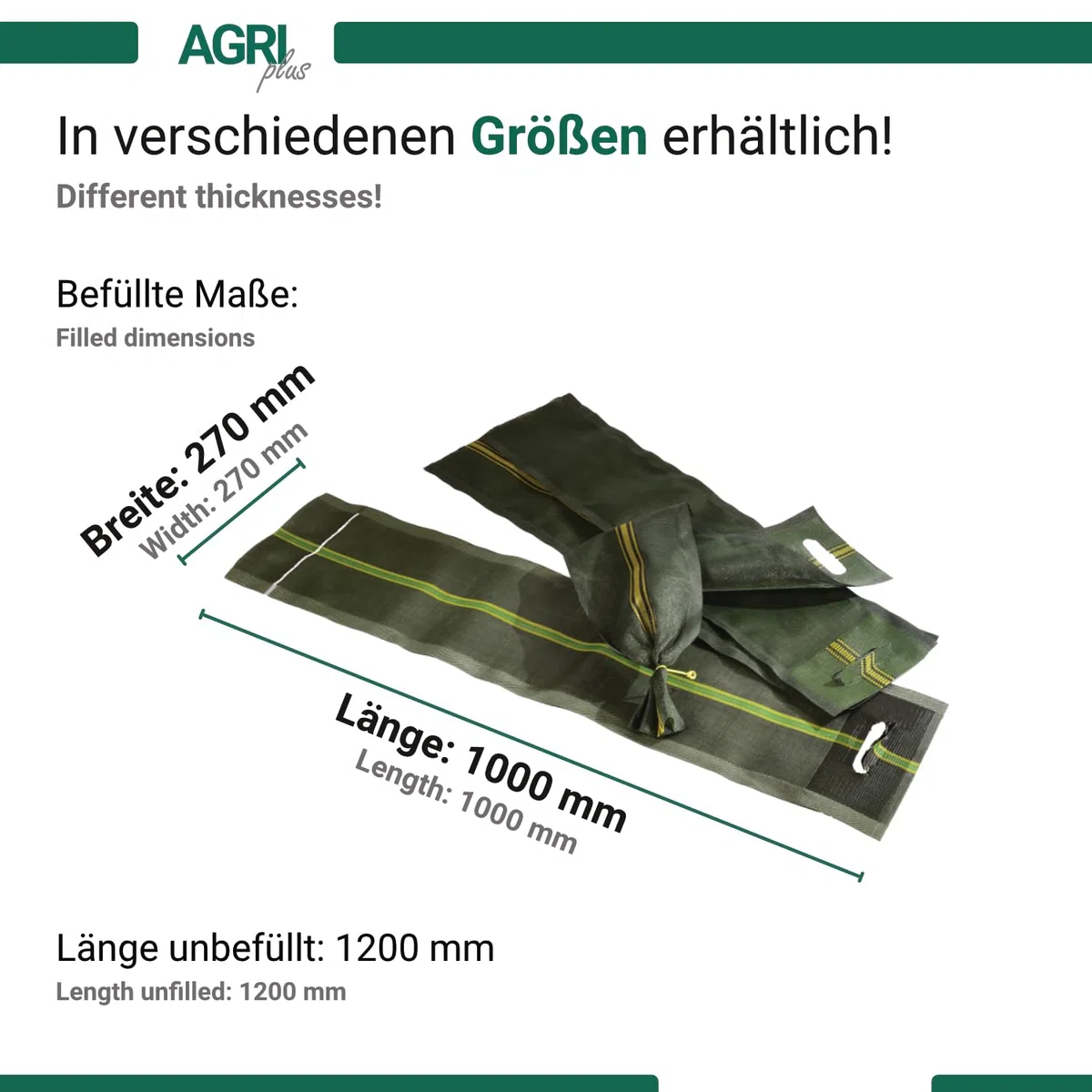 AGRI plus Lot de 20 sacs de sable pour silo avec poignée I Sacs de sable à remplir d'une capacité de 14 kg I 270 x 1000 x 1200 mm I Sacs d'inondation avec fermeture métallique I Sac de sable pour silo