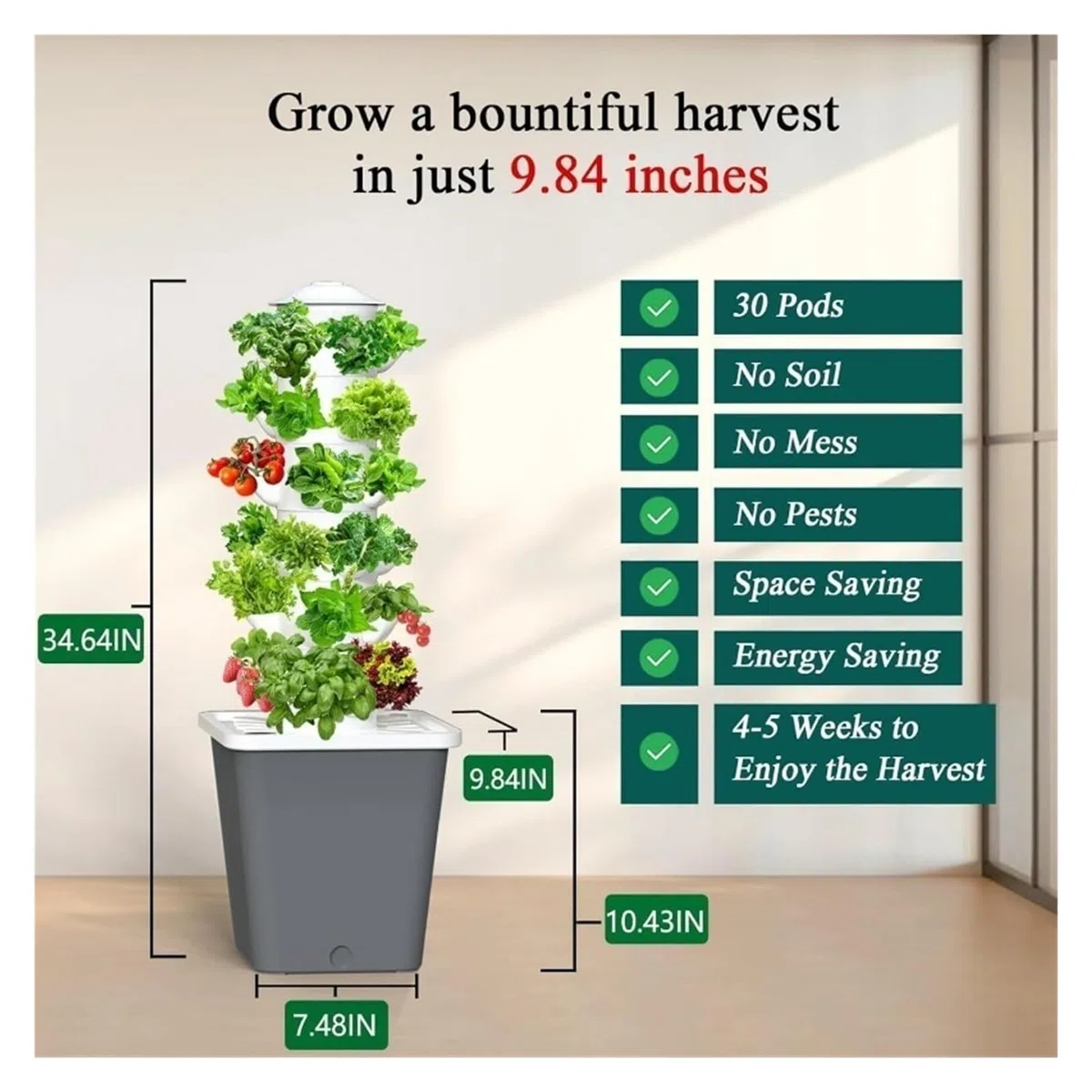 Système de Culture hydroponique, Tour d'intérieur for 30 Plantes avec système Pompe, kit Germination Légumes et Fruits