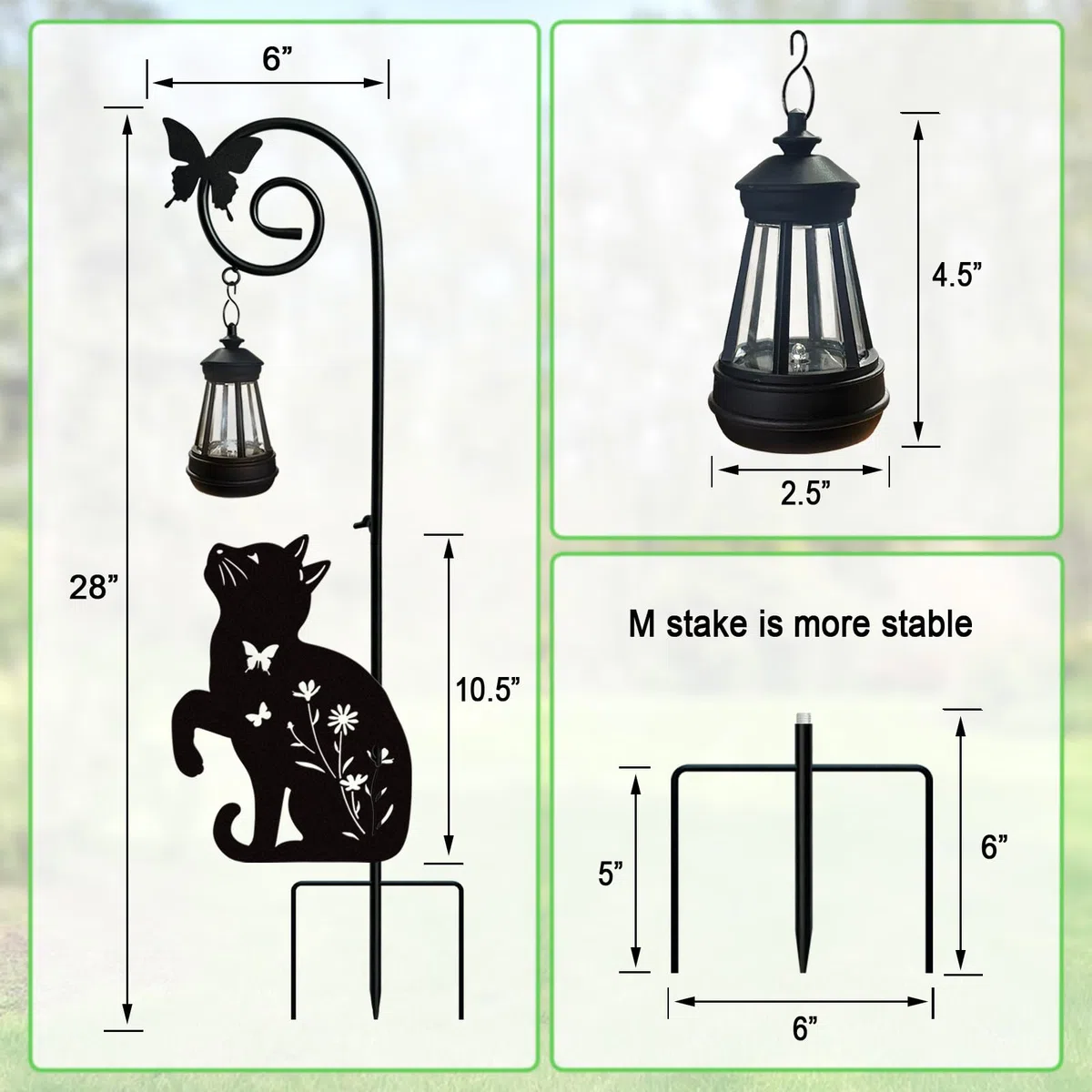 Piquet de chat en métal avec lampes solaires décoratives pour l'extérieur, décoration de pelouse de chat noir, cadeaux uniques pour femmes, décoration de jardin en forme d'animal