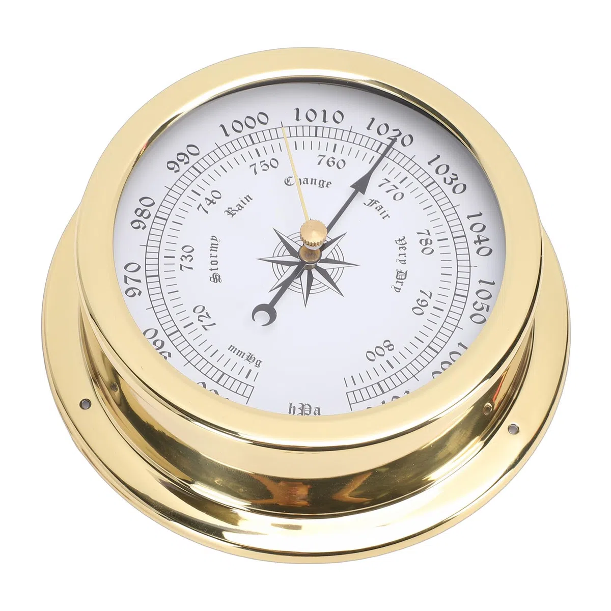 Baromètre en Laiton de 4,7 Pouces, Mesure Précise de la Pression Atmosphérique avec Cadran Blanc et échelles en Or Noir, pour Yachts, Cargos, Navires, Maison Marine