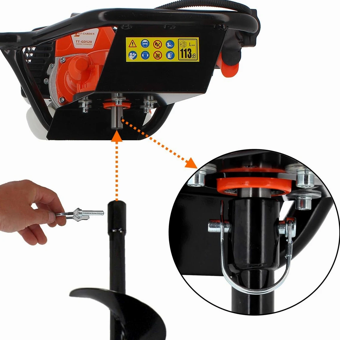 Tarière thermique 52 cm3 - 3 CV + lot de 3 mèches (100, 150 et 200 mm)