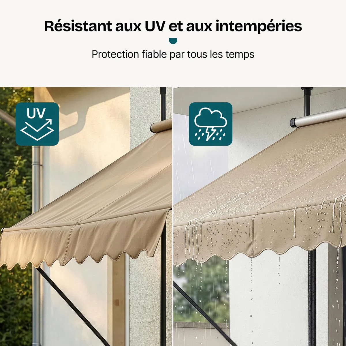 pro.tec Store Banne Manuel Rétractable pour Terrasse Marquise Soleil de Balcon Auvent Téléscopique Hauteur et Inclinaison Réglable sans Perçage Acier Polyester 150 x 120 x 220-309 cm Sable