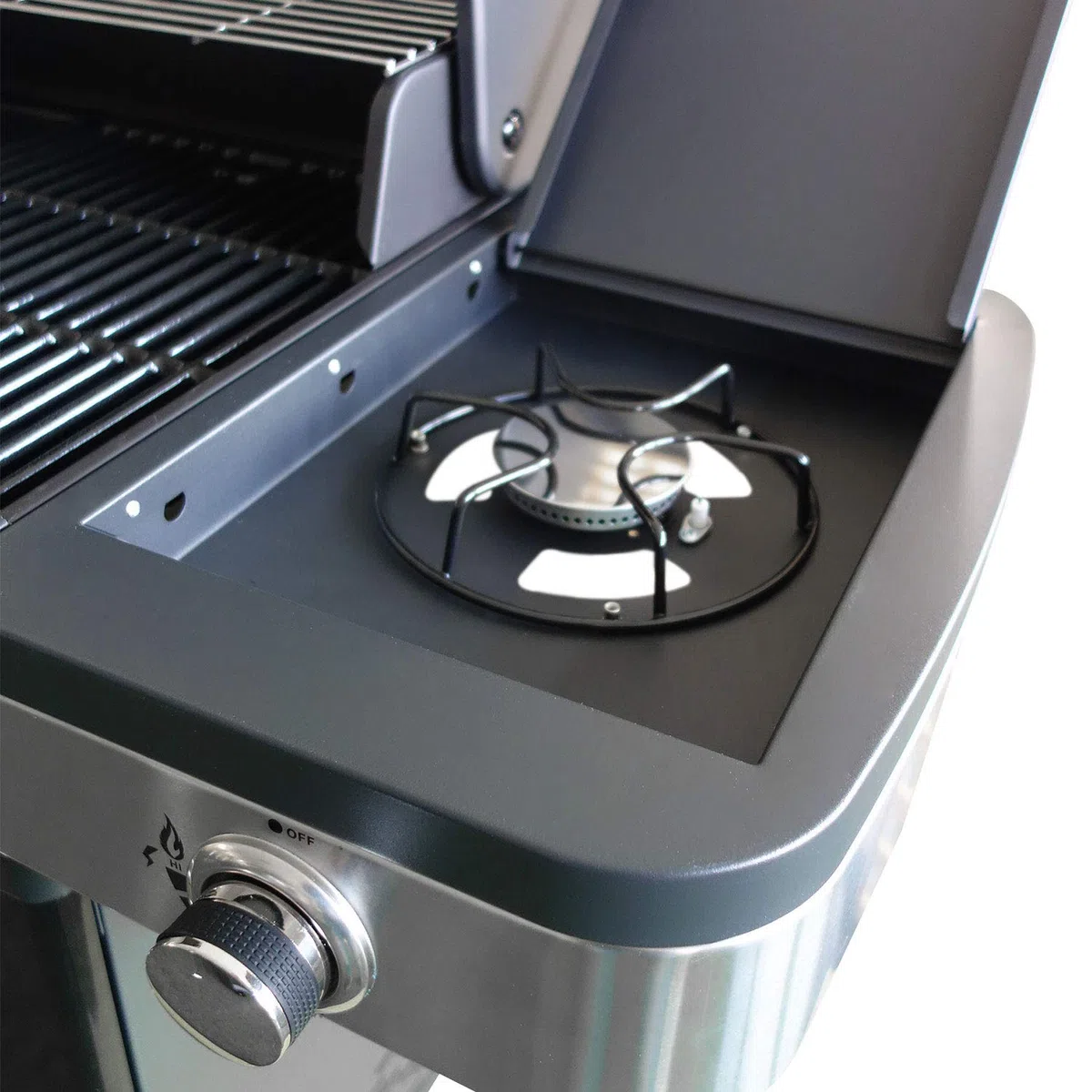 Cook’in Garden - Barbecue Gaz Fidgi 4, 4 Brûleurs Inox, Grill et Plancha, Couvercle avec Thermomètre, Structure Métal, Cuve Acier, Allumage Piezo, Idéal Terrasse Extérieur Jardin