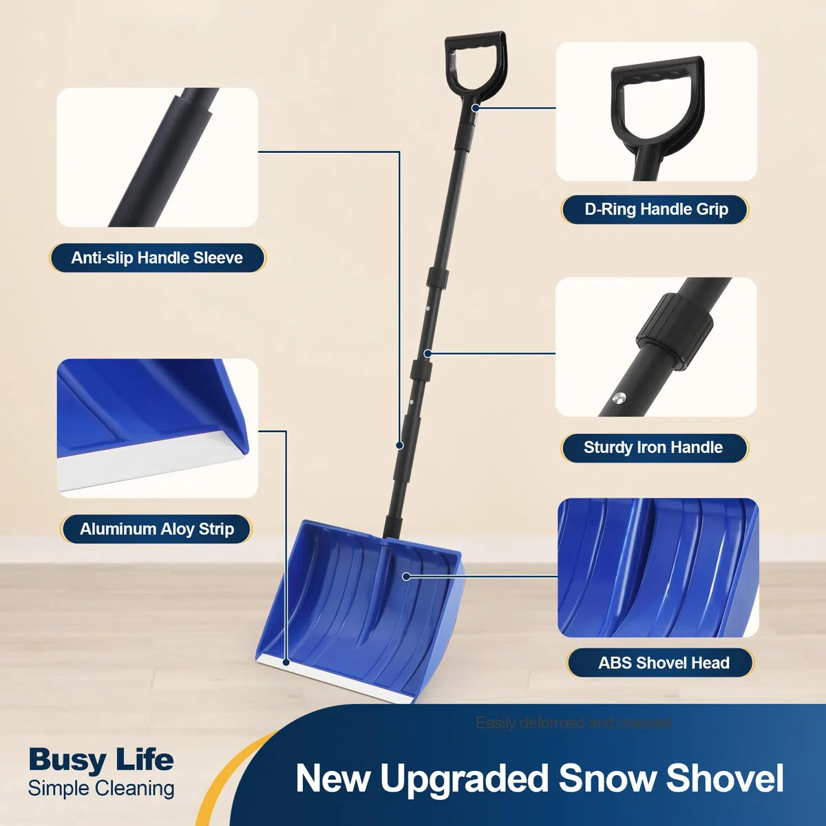 Yocada Pelle à neige pour allée, maison, garage, déneigement avec poignée en D et bande en aluminium robuste de 121,9 cm de long, grande capacité pour jardin, voiture, camping en plein air