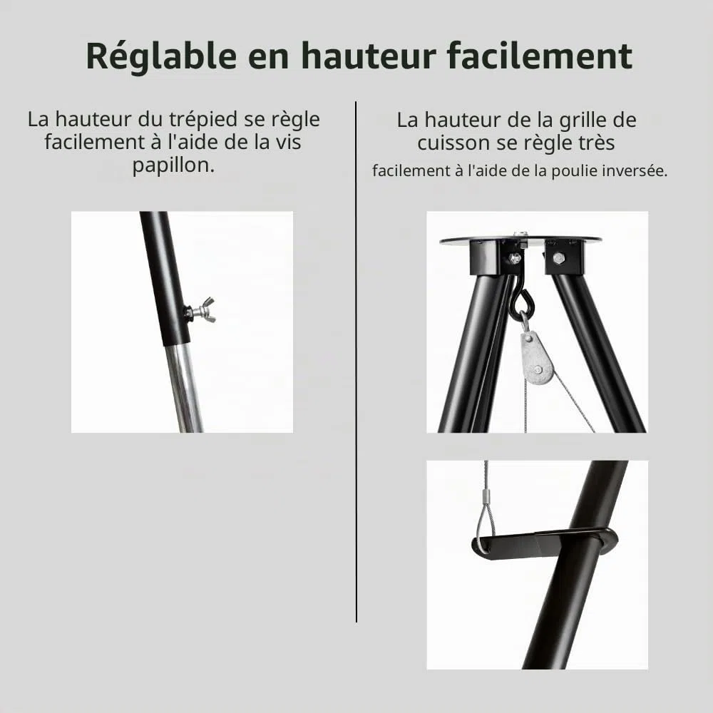 HeRo24 Trépied pour barbecue suspendu - Barbecue pivotant sans grille de cuisson T-180