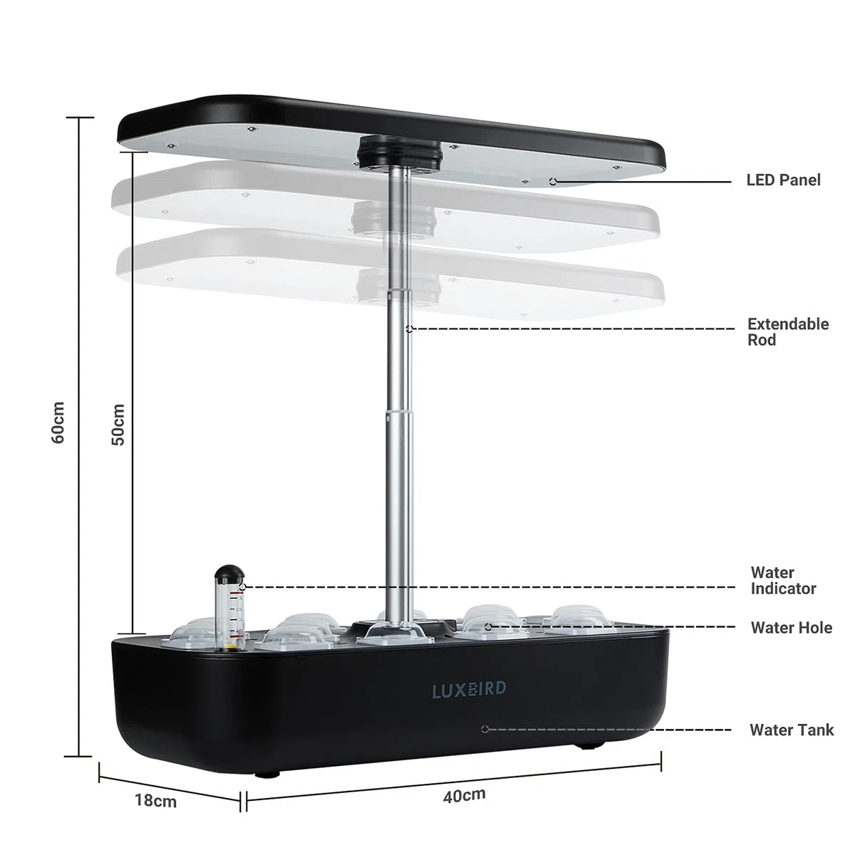 Système de culture hydroponique réglable en hauteur avec lumière LED intelligente, système de culture hydroponique Smart Control, kit de germination de grande capacité pour le jardinage domestique