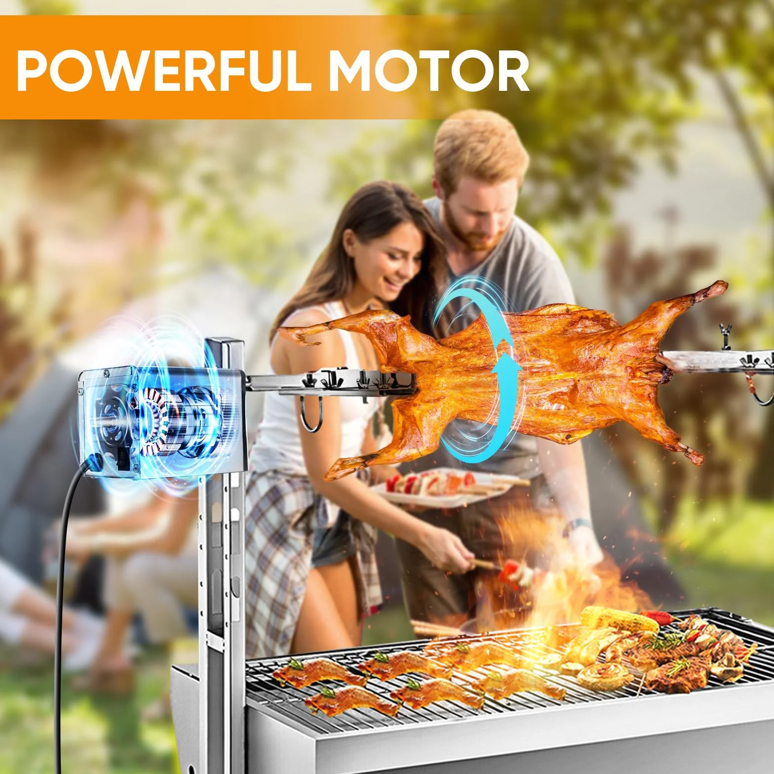 SP-S40 15W 60KG/132LBS Moteur électrique pour Barbecue en Acier Inoxydable, 2.7 RPM Moteur Professionnel pour Barbecue, Poulet, Porc, Chèvre grillée à l'extérieur