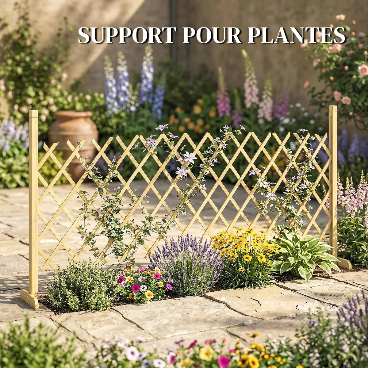 Outsunny Barriere Extensible en Bois de Sapin 180 cm, Base stable, Clôture de Jardin en bois pour Intérieur Extérieur Balcon Jardin, Naturel