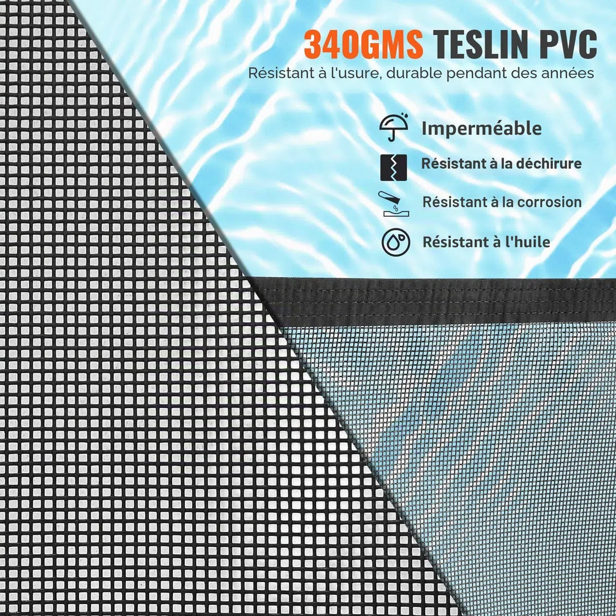 VEVOR Clôture de Piscine, Barrière de Piscine Creusée 1,21x29,26 m Clôture Amovible de Sécurité Pliable Tige en Aluminium Tissu Maille PVC Teslin 340 g/m² pour Protection Enfants Animaux Domestiques
